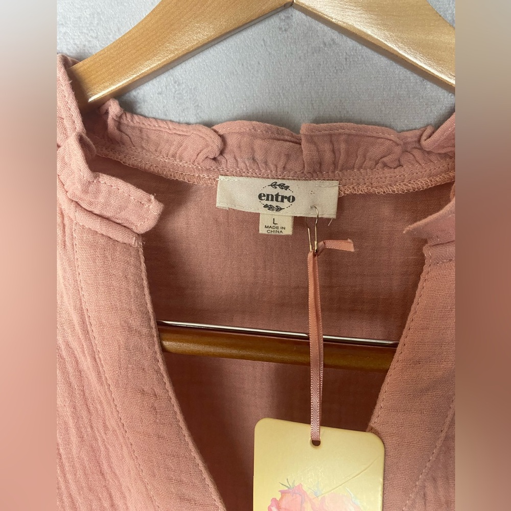Entro Blush Pink Tiered boho festival feminine fairycore dress Tunic Top L - Picture 5 of 5